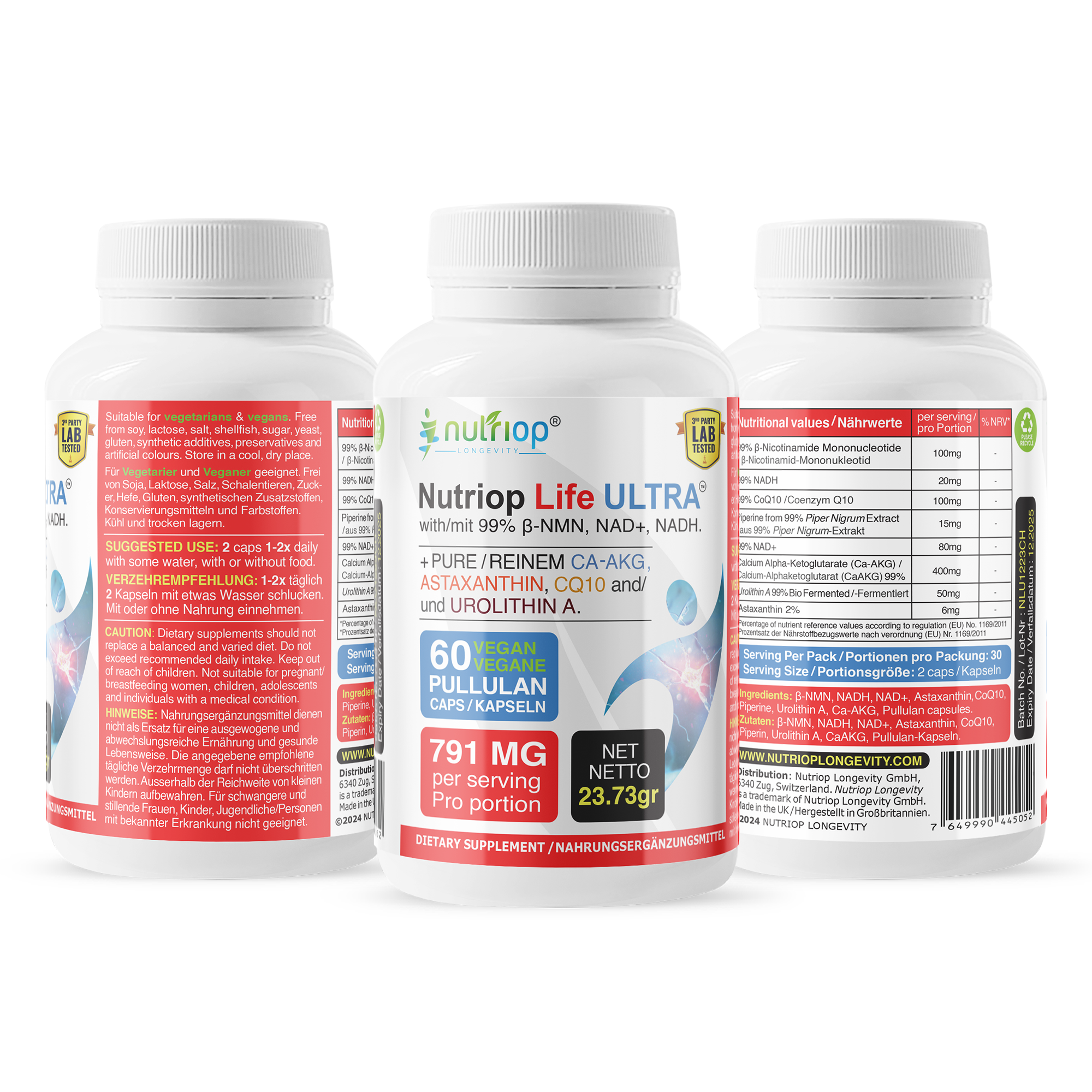 Bio-Enhanced Nutriop Longevity® Life ULTRA with NADH, NAD+, CQ10, ASTAXANTHIN and CA-AKG - 791mg per serving (x30)-1