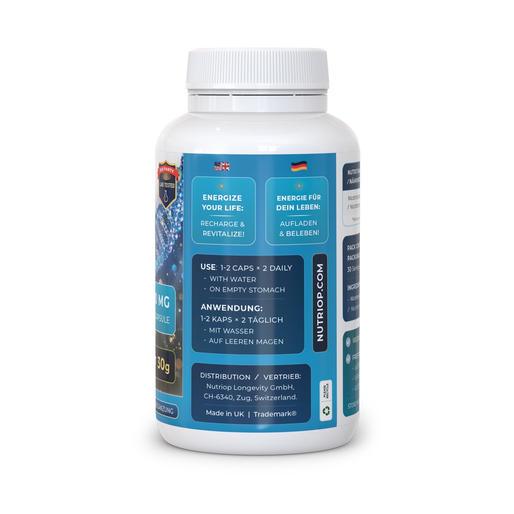 Nutriop Longevity® Pure-NMN Nicotinamide Mononucleotide Extreme Potency 500mg Capsules (x60) - 30 Grams-2