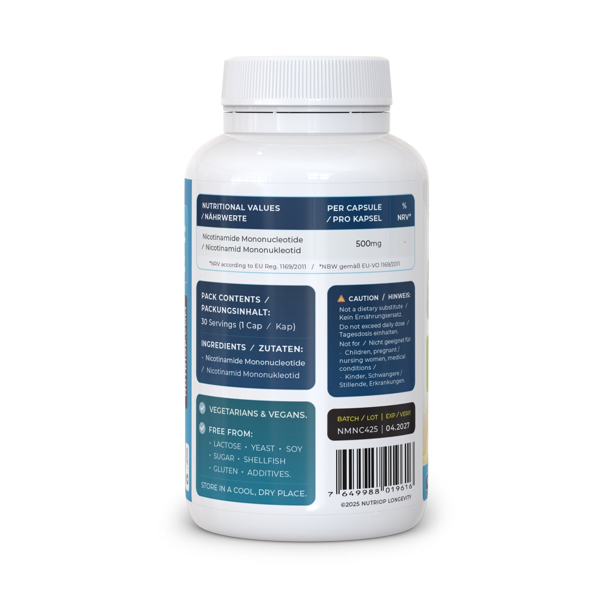 Nutriop Longevity® Pure-NMN Nicotinamide Mononucleotide Extreme Potency 500mg Capsules (x60) - 30 Grams-4
